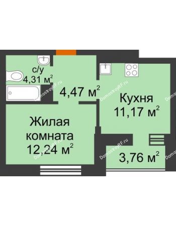 1 комнатная квартира 34,07 м² в ЖК Светлоград, дом Литер 15