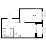 1 комнатная квартира 39,8 м² в ЖК Савин парк, дом корпус 4 - планировка