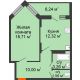 1 комнатная квартира 48,97 м² в ЖК Московский, дом № 1 - планировка