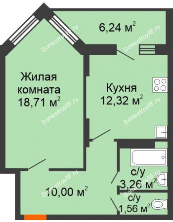 1 комнатная квартира 52,09 м² в ЖК Московский, дом № 1