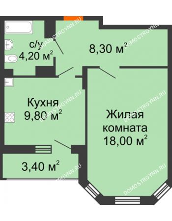 1 комнатная квартира 42 м² в ЖК Цветы, дом № 6-2