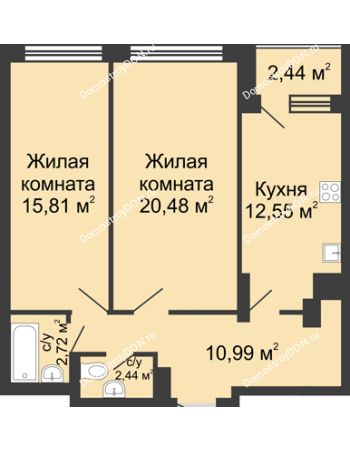 2 комнатная квартира 67,14 м² - ЖК Гвардейский-2
