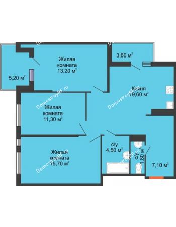 3 комнатная квартира 82 м² в ЖК Квартет, дом Литер 1