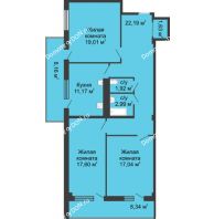 3 комнатная квартира 94,5 м² в  ЖК РИИЖТский Уют, дом Секция 1-2 - планировка