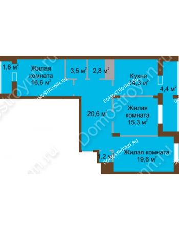 3 комнатная квартира 99,9 м² в ЖК Монолит, дом № 89, корп. 1, 2