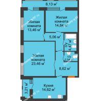 3 комнатная квартира 91,13 м² в ЖК Бунин, дом 1 этап, секции 11,12,13,14 - планировка