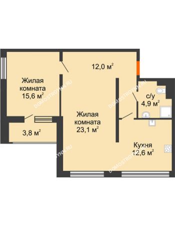 2 комнатная квартира 67,1 м² - ЖК Дом мечты