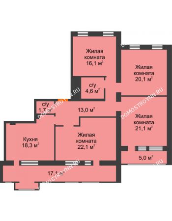 4 комнатная квартира 127,3 м² - ЖД по ул. Варварская