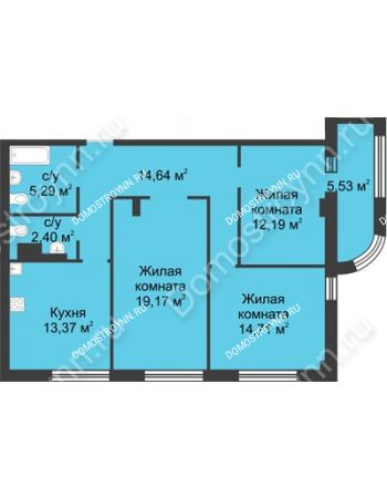 3 комнатная квартира 84,53 м² в ЖК Караваиха, дом № 5