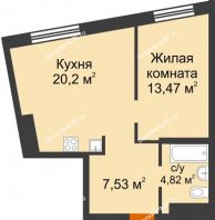 2 комнатная квартира 46,02 м² в ЖК Европейский берег, дом Лондон ГП-11 - планировка