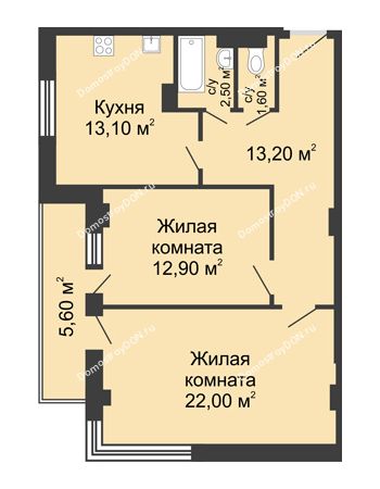 2 комнатная квартира 68,1 м² - ЖК Дом на Береговой