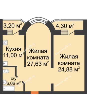 2 комнатная квартира 78,3 м² - ЖК На Владимирской