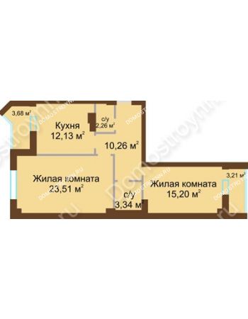 2 комнатная квартира 70,15 м² - ЖК Грани