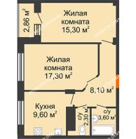 2 комнатная квартира 58,25 м² в ЖК Облака, дом № 2 - планировка
