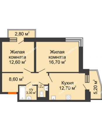 2 комнатная квартира 58,6 м² в ЖК Династия, дом Литер 2