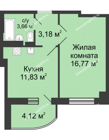 1 комнатная квартира 39,56 м² в ЖК Университетский 137, дом Секция С2