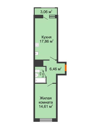 1 комнатная квартира 45,4 м² в ЖК Город времени, дом № 18