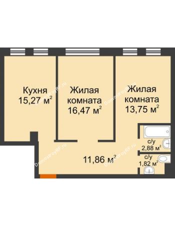 2 комнатная квартира 62,05 м² в ЖК Новоостровский, дом № 2 корпус 1