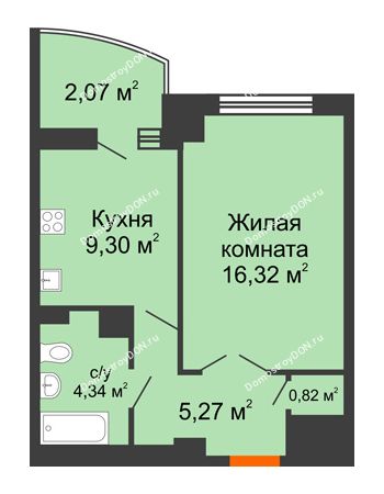 1 комнатная квартира 40,18 м² в ЖК Университетский 137, дом Секция С1
