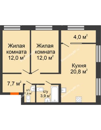 2 комнатная квартира 62,79 м² в ЖК Андерсен парк, дом ГП-5