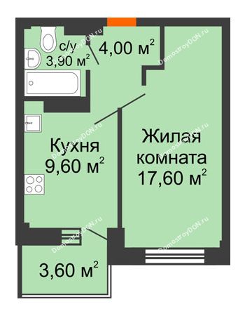 1 комнатная квартира 39,4 м² в ЖК Екатерининский, дом № 2б