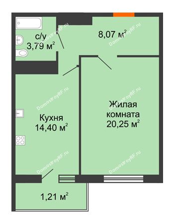 1 комнатная квартира 48,53 м² в ЖК Фамилия, дом Литер 1