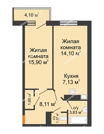 2 комнатная квартира 53,07 м² в ЖК Сокол на Оганова, дом Литер 1