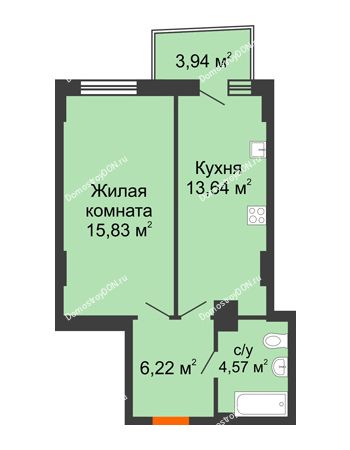 1 комнатная квартира 41,02 м² в ЖК Сердце Ростова 2, дом Литер 8