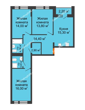 3 комнатная квартира 84,9 м² в ЖК НОРД-Премьер, дом № 13