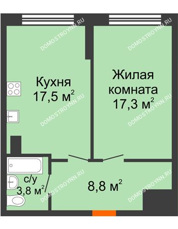 1 комнатная квартира 47,4 м² в ЖК Подкова на Родионова, дом № 2