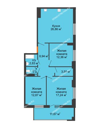 3 комнатная квартира 92,51 м² - ЖК Орбита