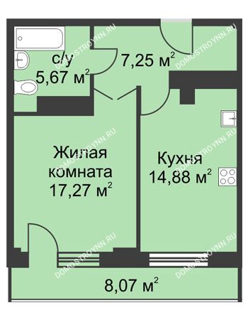 1 комнатная квартира 49,1 м² - ЖК На Ошарской