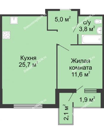 1 комнатная квартира 47,8 м² - ЖК Доломановский	