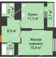 1 комнатная квартира 44,8 м², ЖК Космолет - планировка