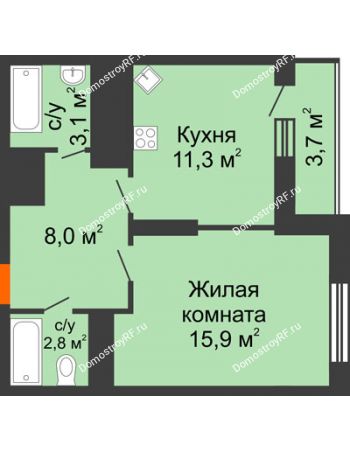 1 комнатная квартира 44,8 м² - ЖК Космолет