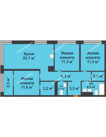 3 комнатная квартира 80,1 м² в Квартал Новин, дом 6 очередь ГП-6