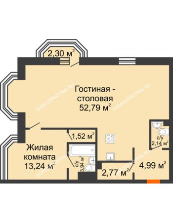 2 комнатная квартира 82,08 м² - ЖК Дом на Гребешке