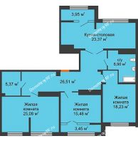 3 комнатная квартира 126,76 м² в ЖК Сердце, дом № 1 - планировка