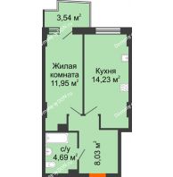 1 комнатная квартира 39,81 м² в ЖК Город у реки, дом Литер 7 - планировка