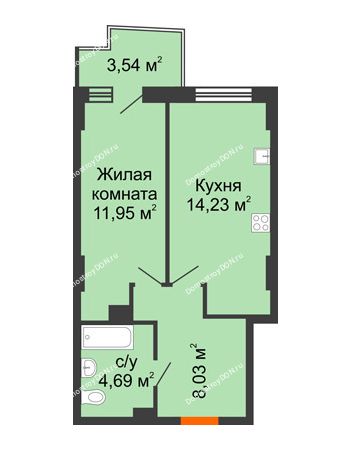 1 комнатная квартира 39,81 м² в ЖК Город у реки, дом Литер 7