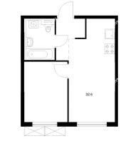 1 комнатная квартира 32,6 м² в ЖК Савин парк, дом корпус 8 - планировка