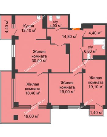 3 комнатная квартира 108,1 м² в ЖК Взлетная 7, дом 1-2 корпус