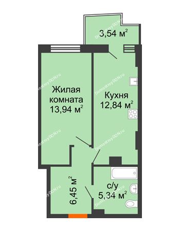 1 комнатная квартира 39,14 м² в ЖК Город у реки, дом Литер 7
