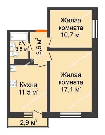 2 комнатная квартира 47,27 м² в ЖК Корабли, дом № 54