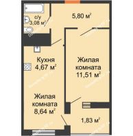 2 комнатная квартира 35,53 м² в ЖК Оникс, дом Литер 4 - планировка