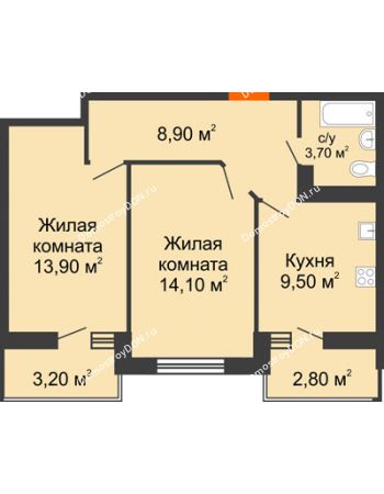 2 комнатная квартира 53,1 м² в ЖК Вересаево, дом Литер 14