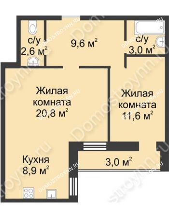 2 комнатная квартира 59,5 м² - ЖК Дом на Иванова