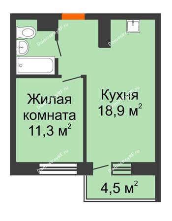 1 комнатная квартира 40,2 м² в ЖК Отражение, дом Литер 2.1