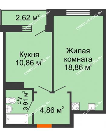 1 комнатная квартира 41,11 м² - ЖК Комарово
