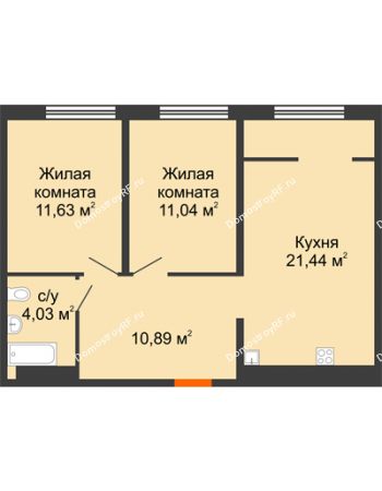 2 комнатная квартира 59,03 м² в ЖК Тесла Парк, дом ГП-2